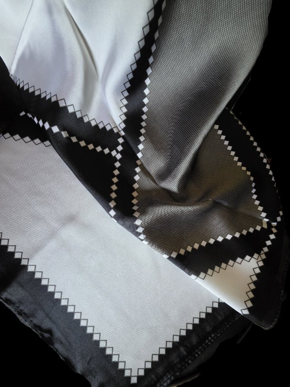 BLACK GRAY WHITE Poly-Silk 27” Square EQUESTRIAN SCARF by ORNAMENTS